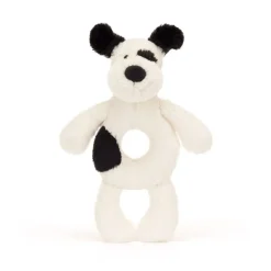 Baby Jellycat Bashful Hund, Sort/Creme Rangle