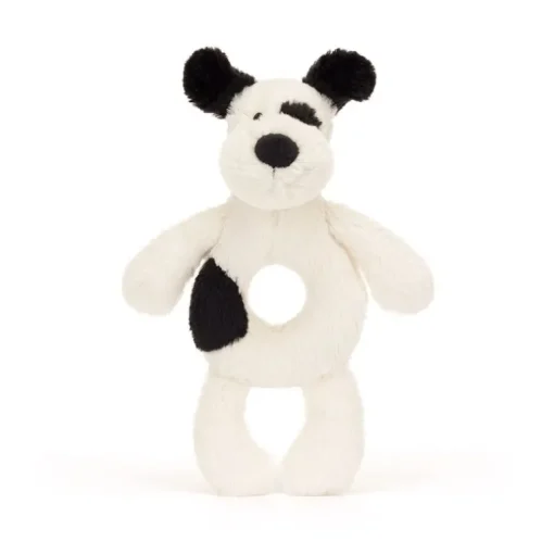 Baby Jellycat Bashful Hund, Sort/Creme Rangle