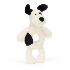 Baby Jellycat Bashful Hund, Sort/Creme Rangle