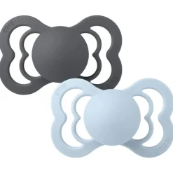 Bibs 2Pk Supreme Silikone Str.2, Iron/Baby Blue