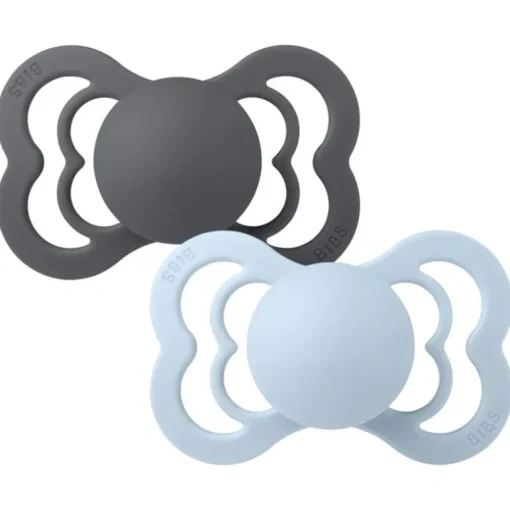 Bibs 2Pk Supreme Silikone Str.2, Iron/Baby Blue