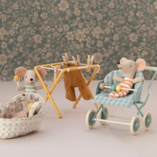 Maileg Klapvogn, Baby Mus - Mint