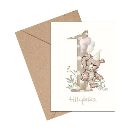 Mouse & Pen A6 Kort Tillykke Talkort - 1 Ar