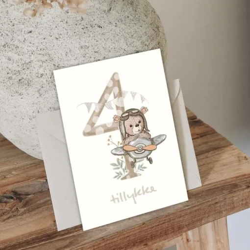 Mouse & Pen A6 Kort Tillykke Talkort - 4 Ar