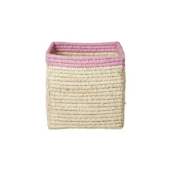 Rice Raffia Opbevaringskurv - Nature/Lyserod