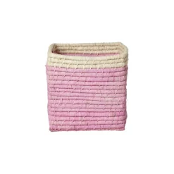 Rice Raffia Opbevaringskurv - Lyserod/Natur
