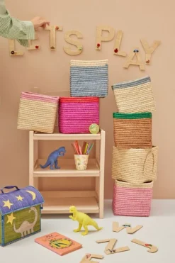 Rice Raffia Opbevaringskurv - Lyserod/Natur