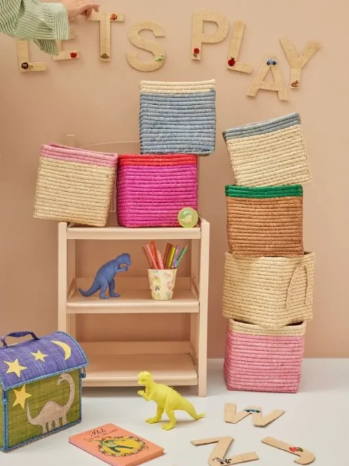 Rice Raffia Opbevaringskurv - Bla/Natur